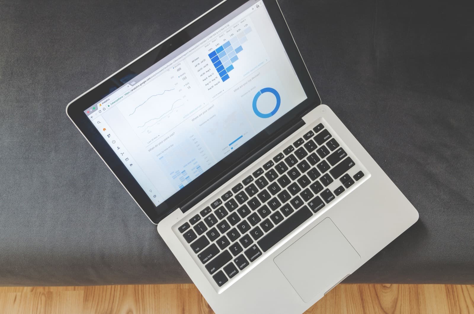 A laptop screen showing data charts, representing QBO conversion tools